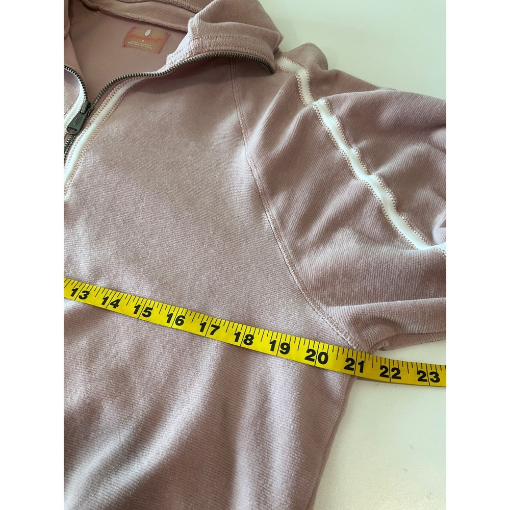 Free People Movement Friday‎ Love Sweatshirt Pink Velour Crop 1/4 Zip Stripes S - Picture 6 of 7